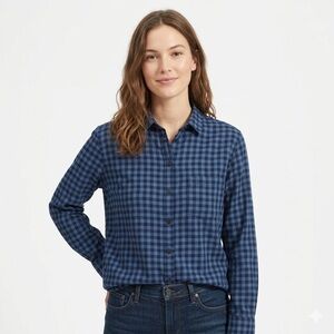 Everlane Navy Blue Gingham Button-Down Shirt 14